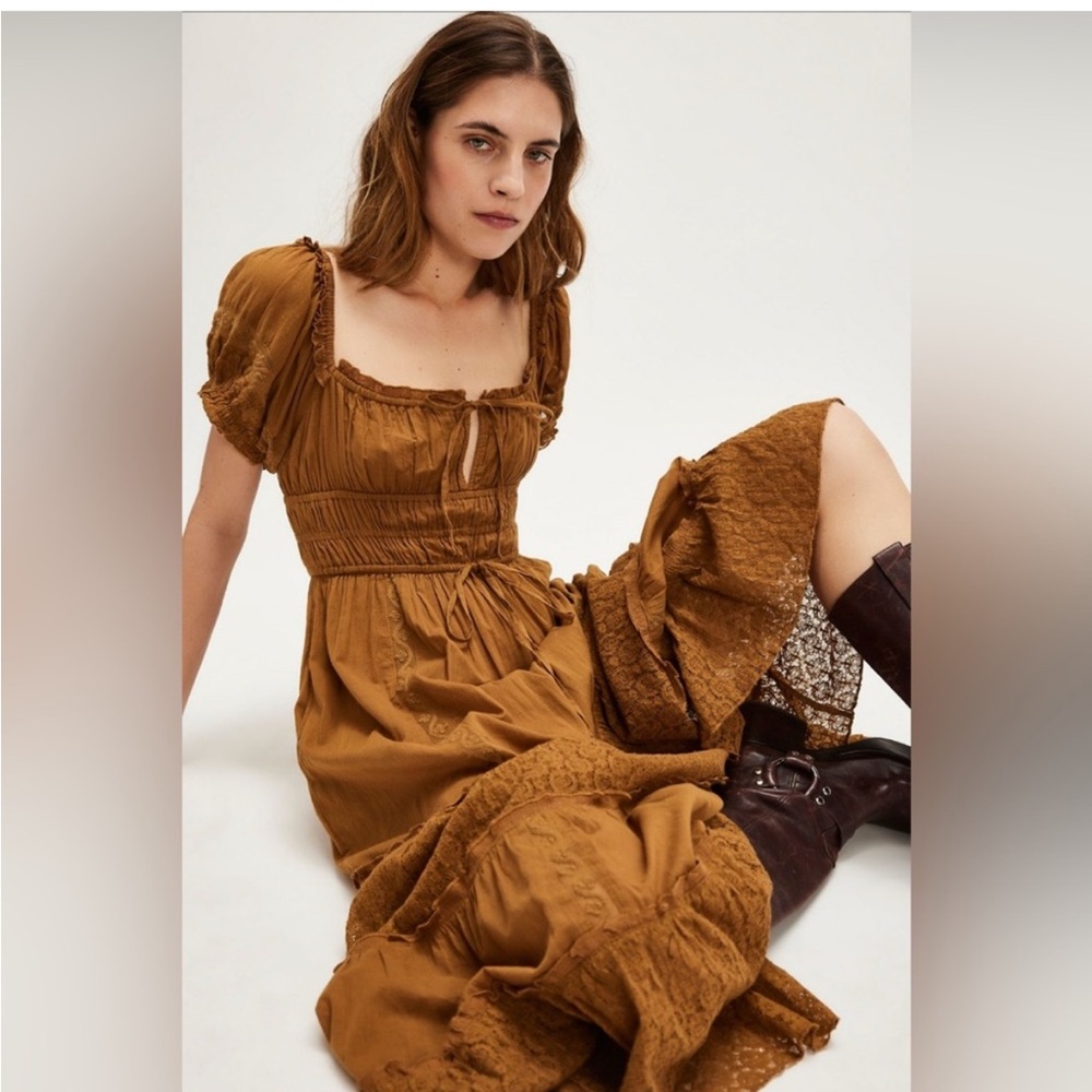 Free People Falling Sun Midi Dress Tobacco